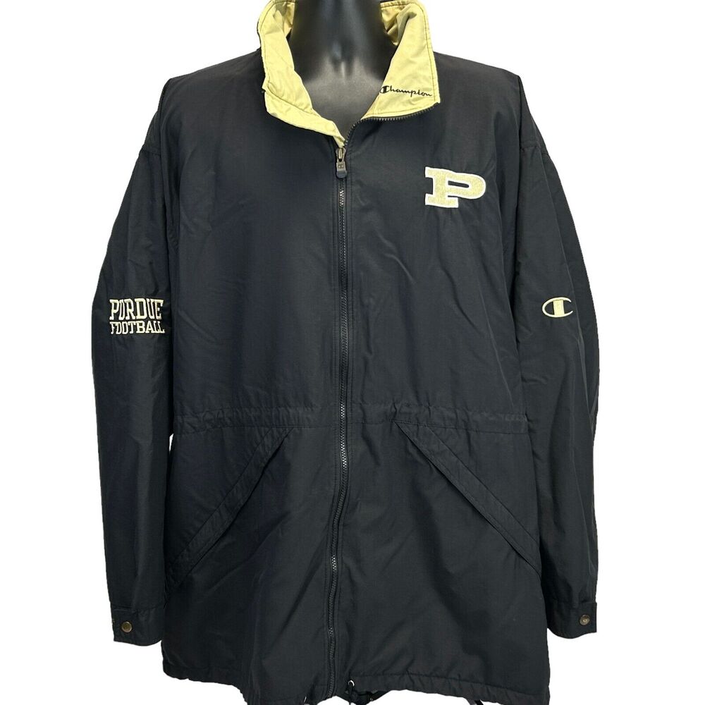 Vintage Purdue Boilermakers Football Hooded Jacket Black Champion Mens 2XL XXL